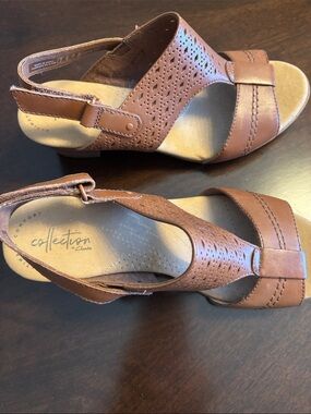 Clarks Women's Tan Perforated Leather Slingback Sandals